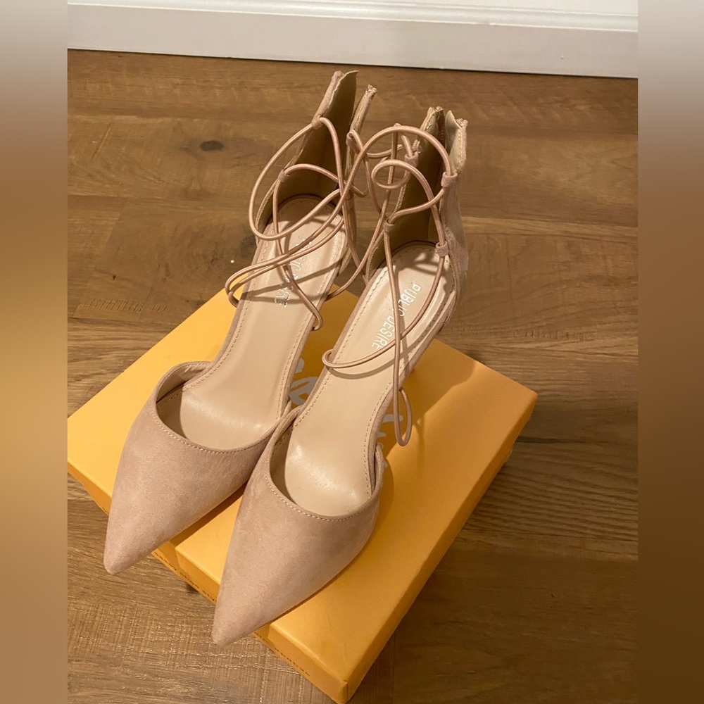 Public Desire Nude Blush Wrap Up Pulp Heels Stiletto SZ 9 US Womens